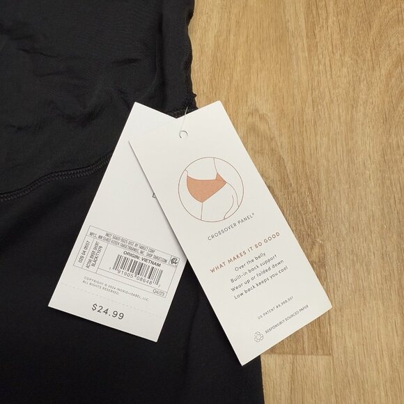 ISABEL MATERNITY BIKER SHORTS CROSSOVER PANEL BLACK SIZE L 8" INSEAM NEW STRETCH - Picture 4 of 6